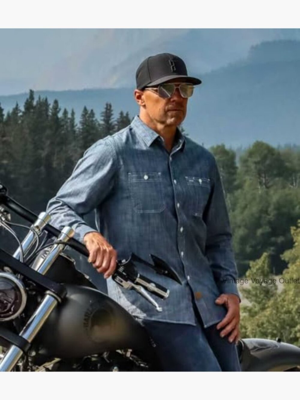 Men's Cotton Chambray Button Down Shirt Long Sleeve Regular Fit Two Pockets - Picture 3 of 6